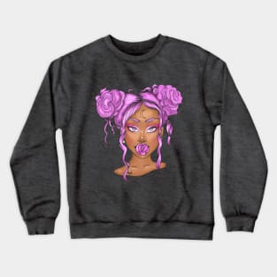 Cute black girl with pink hair art Crewneck Sweatshirt